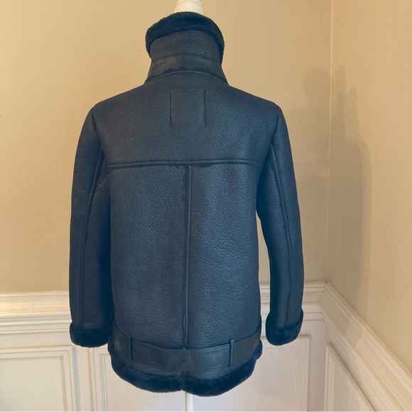 ZARA Black Faux Leather Fur Funnel Neck Moto Aviator Jacket Coat - Picture 4 of 16